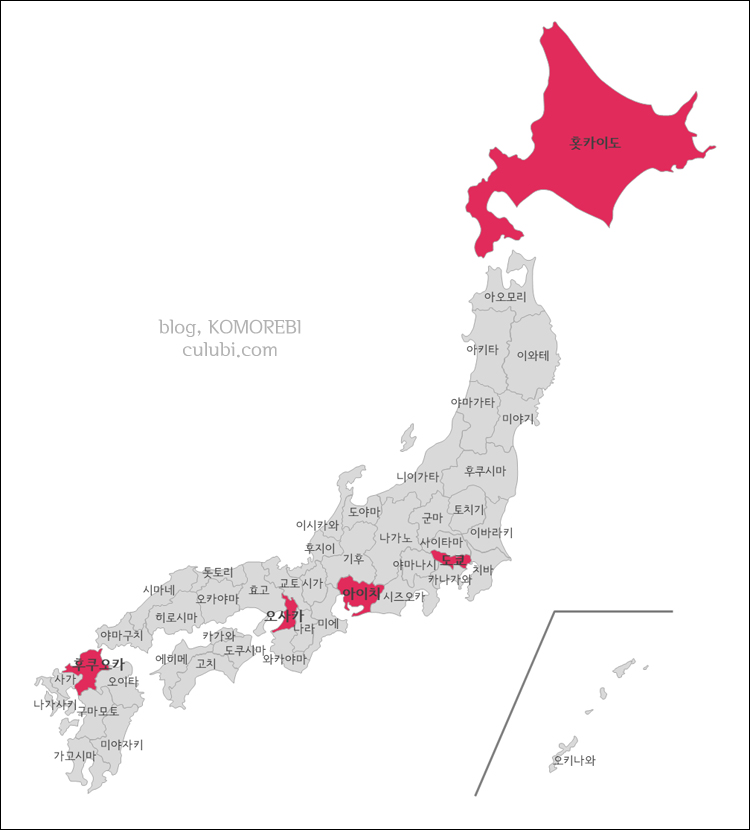 일본 5대도시 표시 지도